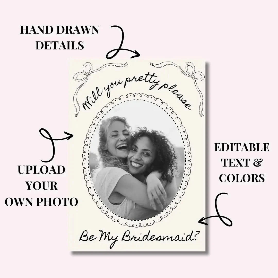 Artisanal Sketched 'Will You Be My Maid of Honor?' Card Bach and Boujee Invitations