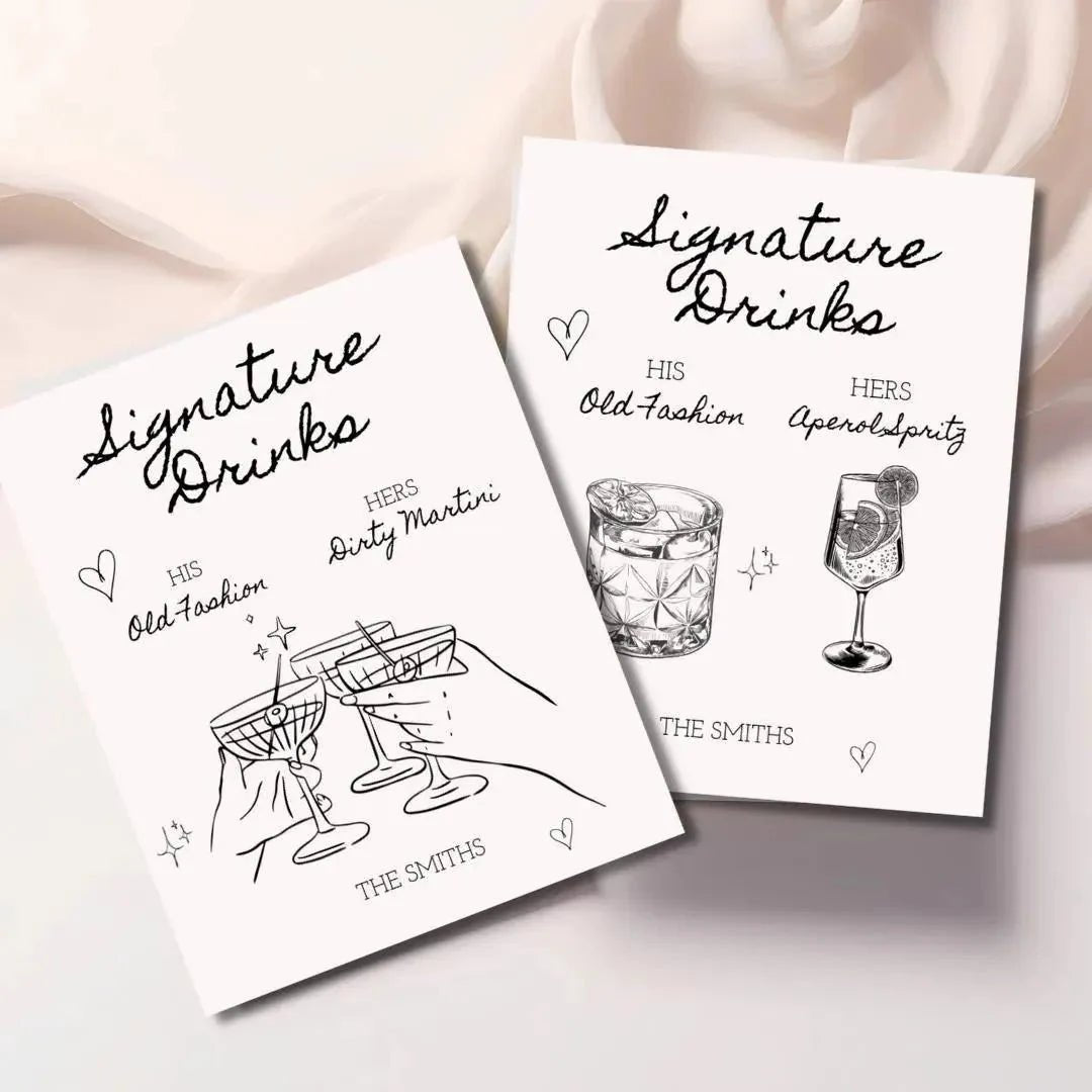 Bespoke Illustrated Beverage List - Enchanting Event Drink Display Bach and Boujee Invitations