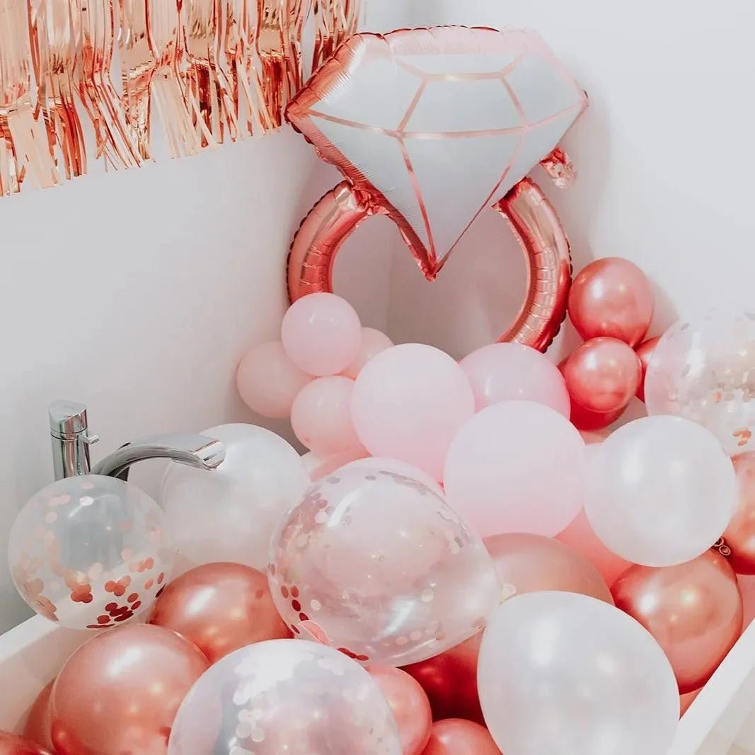 Blushing Bride's Rose Gold Engagement Ring Balloon – Perfect for Hen/Stagette Celebrations Bach and Boujee Balloons