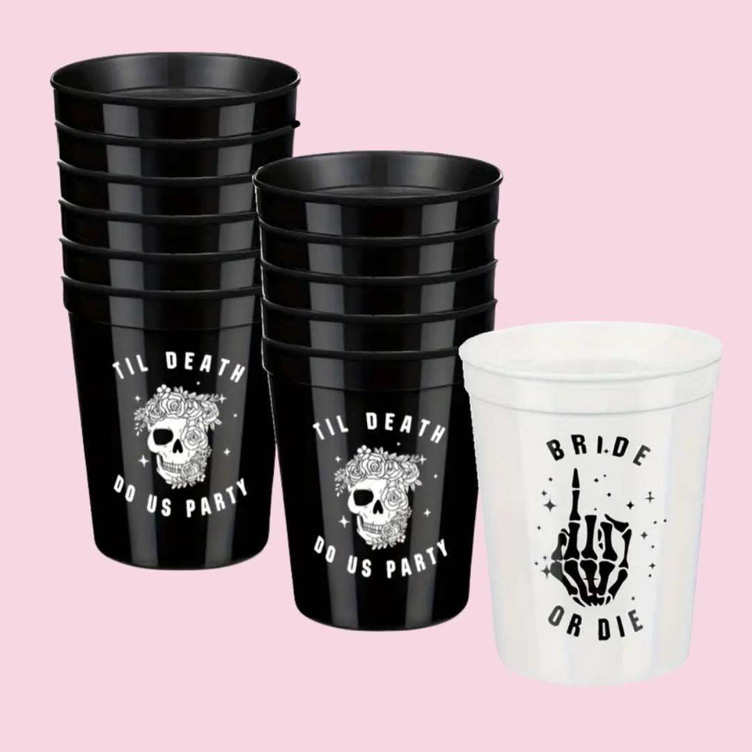 Bride or Die Cup Til Death Do Us Party Theme Bachelorette - RIP Single Life Skull Black Hen Party Favor Bach and Boujee