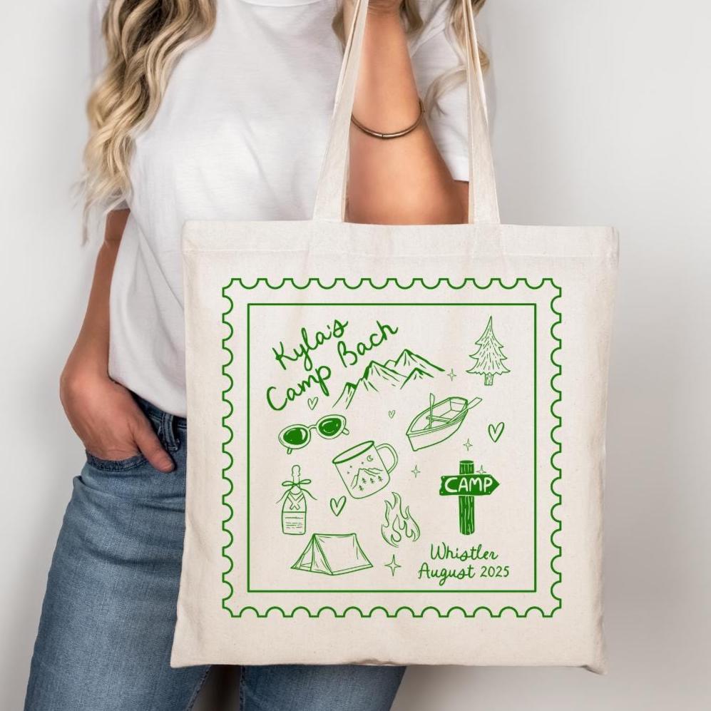 Camp Bach Theme Tote Bag Custom Stamp - Lake Bachelorette Personalized Gift Bachelorette Party Favor Bach and Boujee