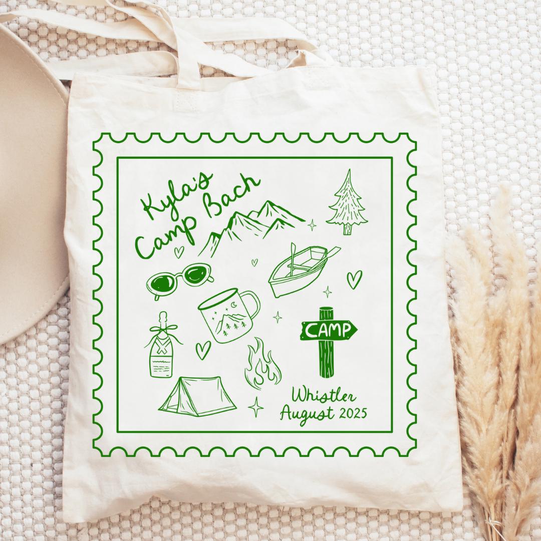 Camp Bach Theme Tote Bag Custom Stamp - Lake Bachelorette Personalized Gift Bachelorette Party Favor Bach and Boujee