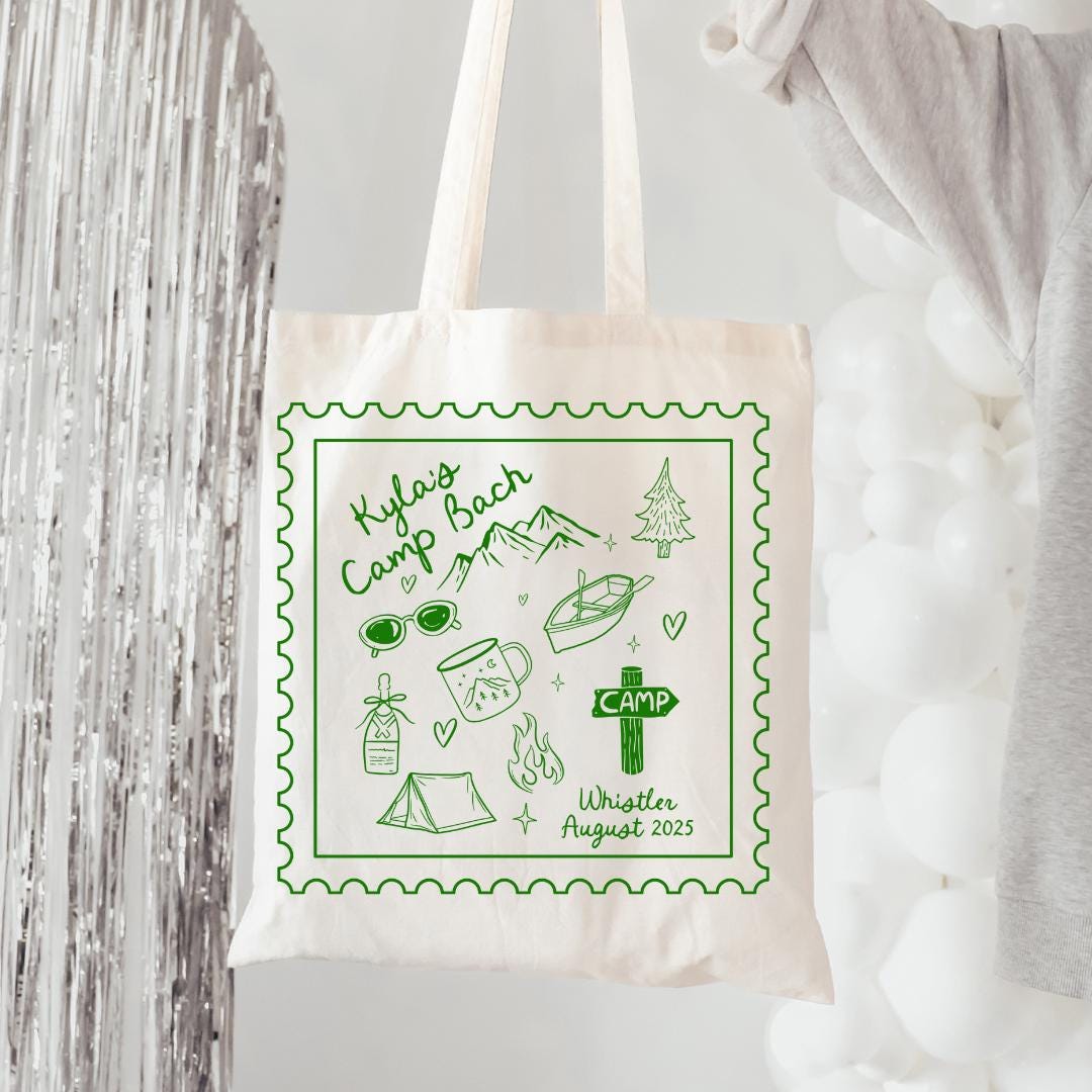 Camp Bach Theme Tote Bag Custom Stamp - Lake Bachelorette Personalized Gift Bachelorette Party Favor Bach and Boujee