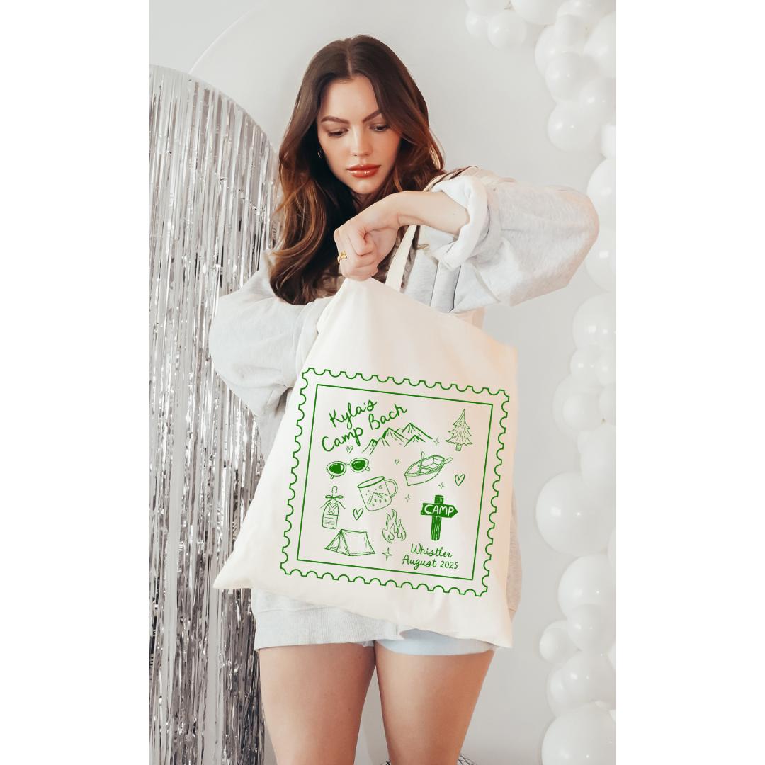 Camp Bach Theme Tote Bag Custom Stamp - Lake Bachelorette Personalized Gift Bachelorette Party Favor Bach and Boujee