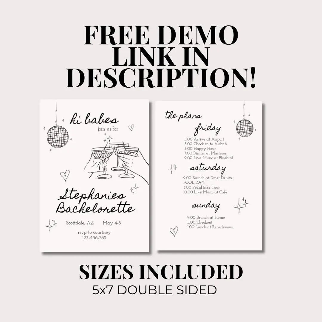 Classy Monochrome Hen Party Itinerary Invitation Template Bach and Boujee Invitations