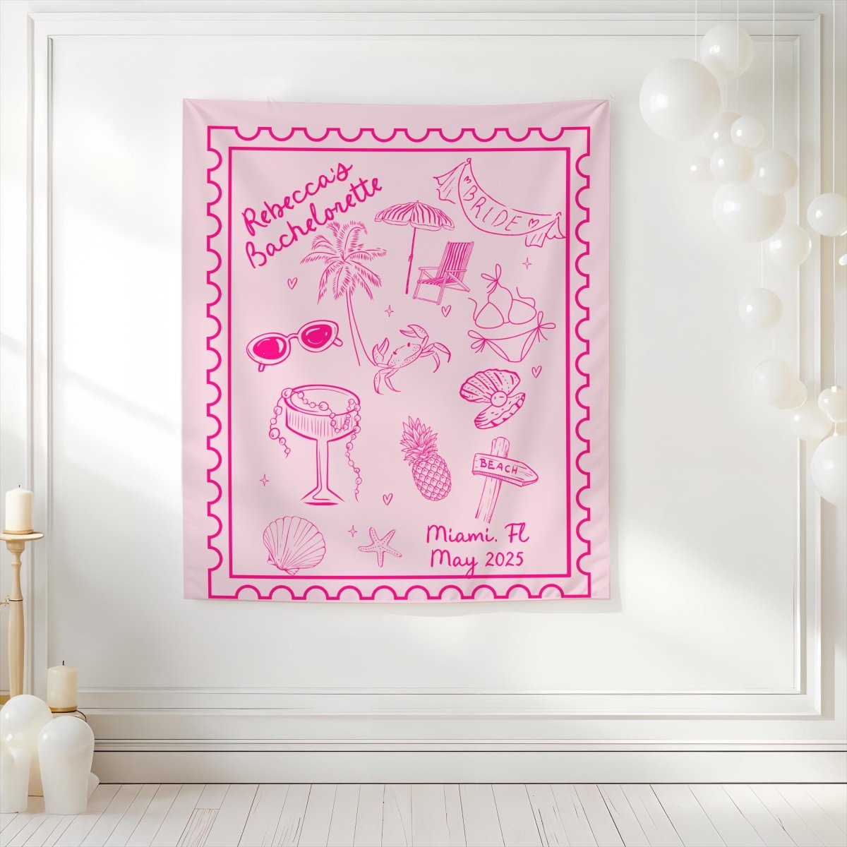 Coastal Bachelorette Theme Wall Tapestry Beach Destination Bachelorette Hen Party Trip Bach and Boujee