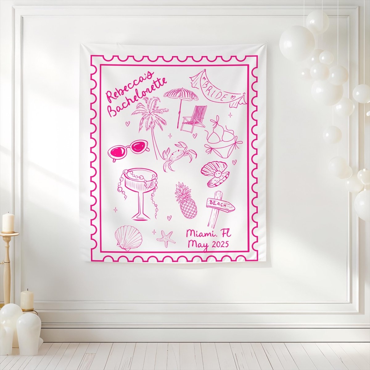 Coastal Bachelorette Theme Wall Tapestry Beach Destination Bachelorette Hen Party Trip Bach and Boujee
