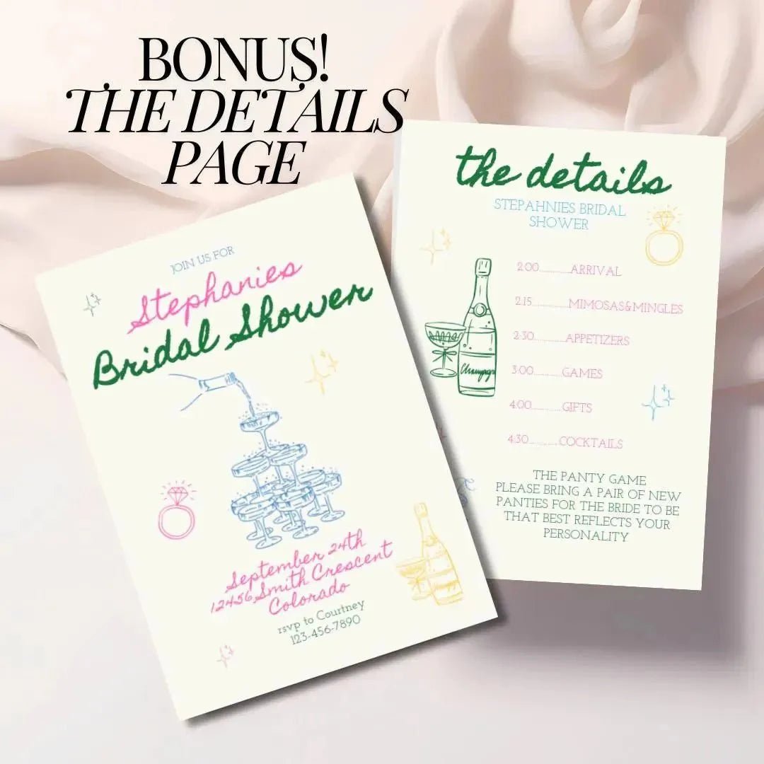 Contemporary Wedding Shower Invite with Artful Design & Entertaining Champagne Games Bach and Boujee Invitations