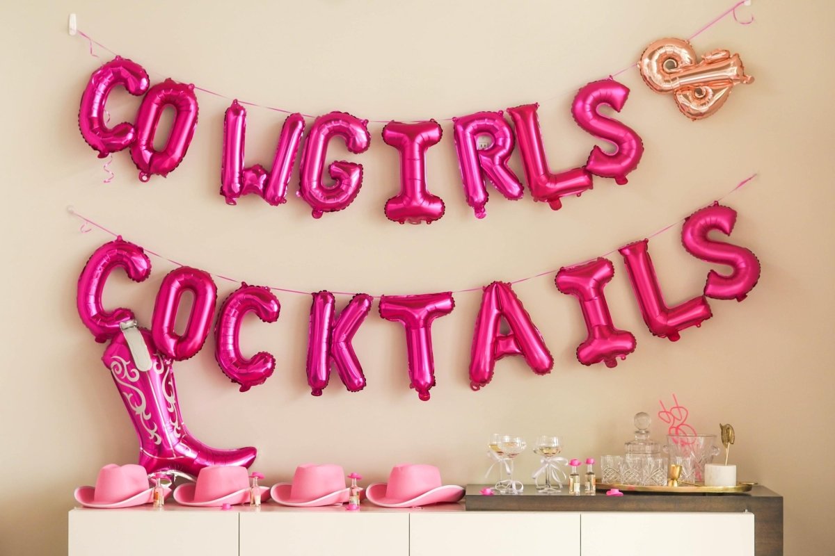 Cowgirls and Cocktails Western Bachelorette Theme Balloon Banner Country Hen Party Cowgirl Decorations Bride Cowboy Hat Pink Hen Party Decor Bach and Boujee
