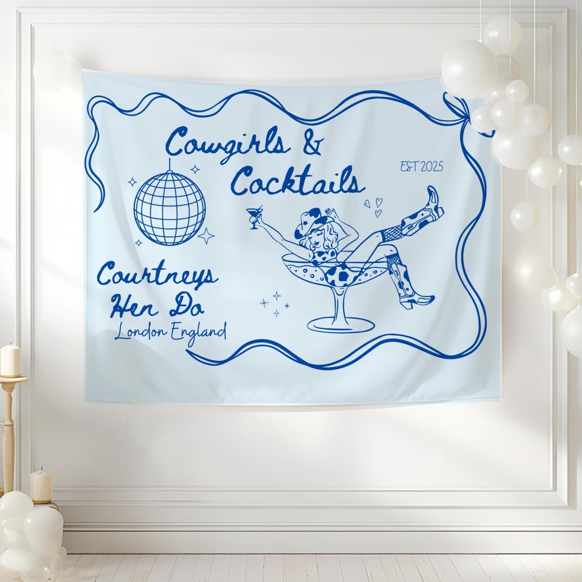 Cowgirls & Cocktails Tapestry Wall Banner - Country BOHO Bachelorette Banner Nashville Decoration Bach and Boujee
