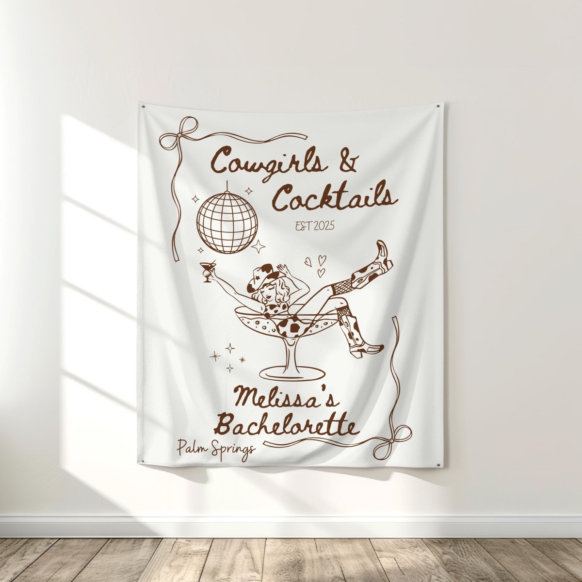 Cowgirls & Cocktails Tapestry Wall Banner - Country BOHO Bachelorette Banner Nashville Decoration Bach and Boujee