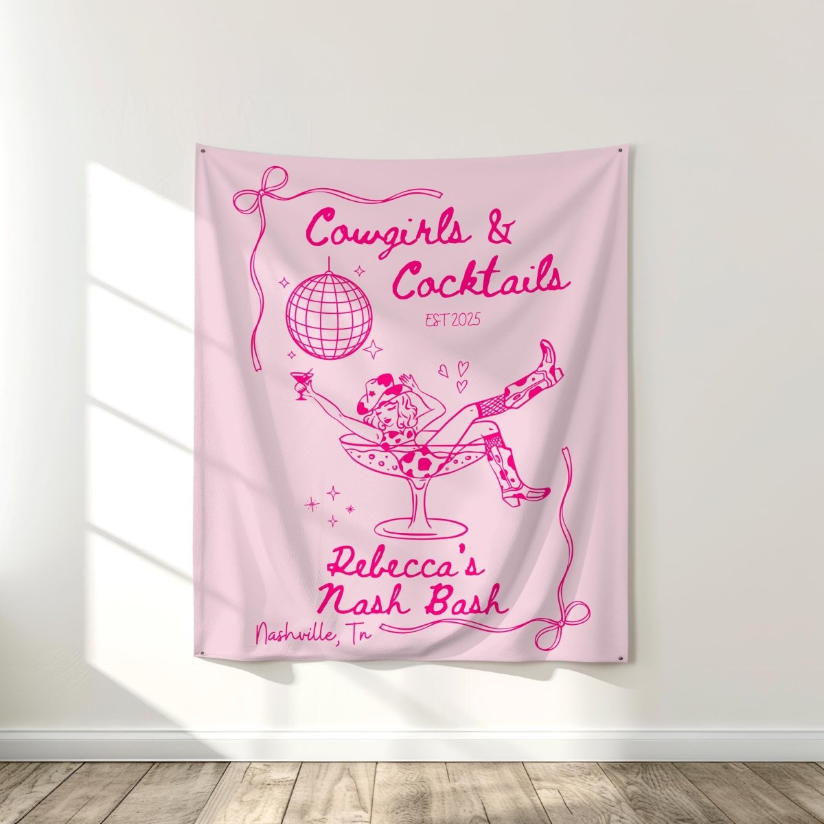 Cowgirls & Cocktails Tapestry Wall Banner - Country BOHO Bachelorette Banner Nashville Decoration Bach and Boujee