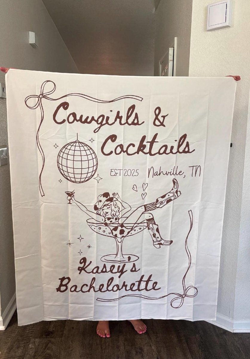 Custom Champagne Cocktail Bachelorette Trip Tapestry Banner Pink Backdrop Hen Party Bach and Boujee