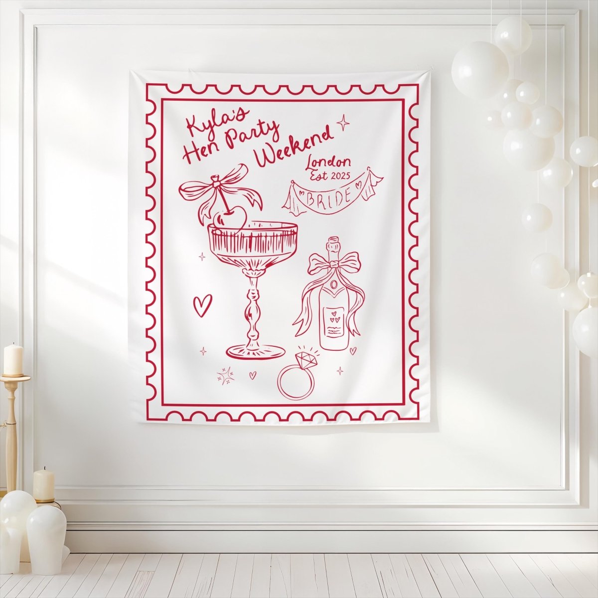 Custom Champagne Cocktail Bachelorette Trip Tapestry Banner Pink Backdrop Hen Party Bach and Boujee