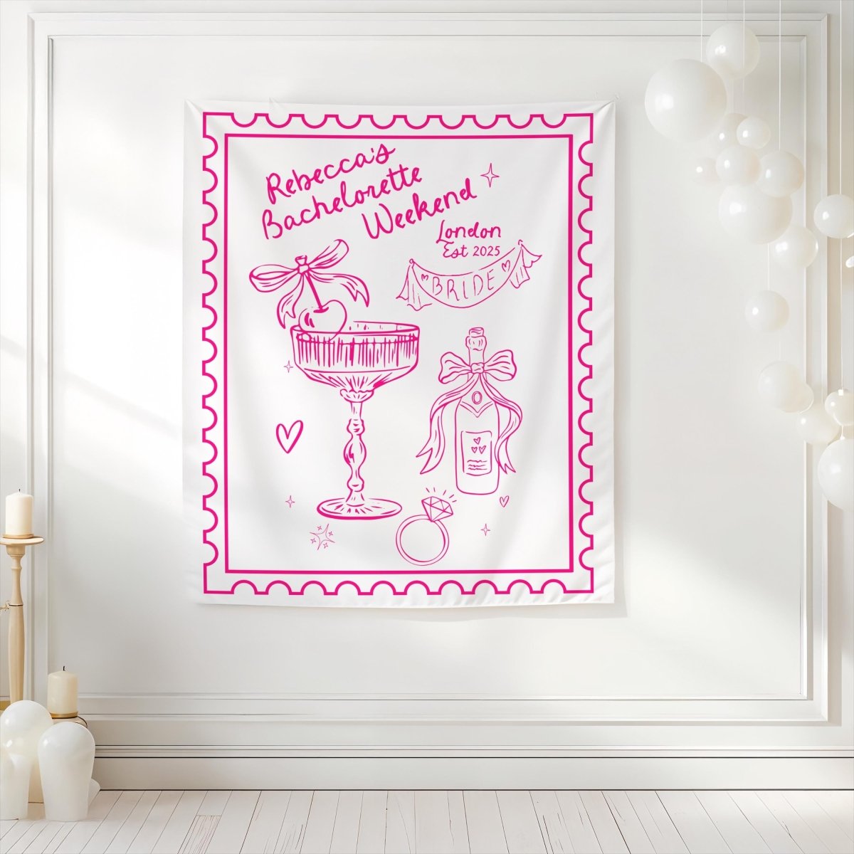 Custom Champagne Cocktail Bachelorette Trip Tapestry Banner Pink Backdrop Hen Party Bach and Boujee