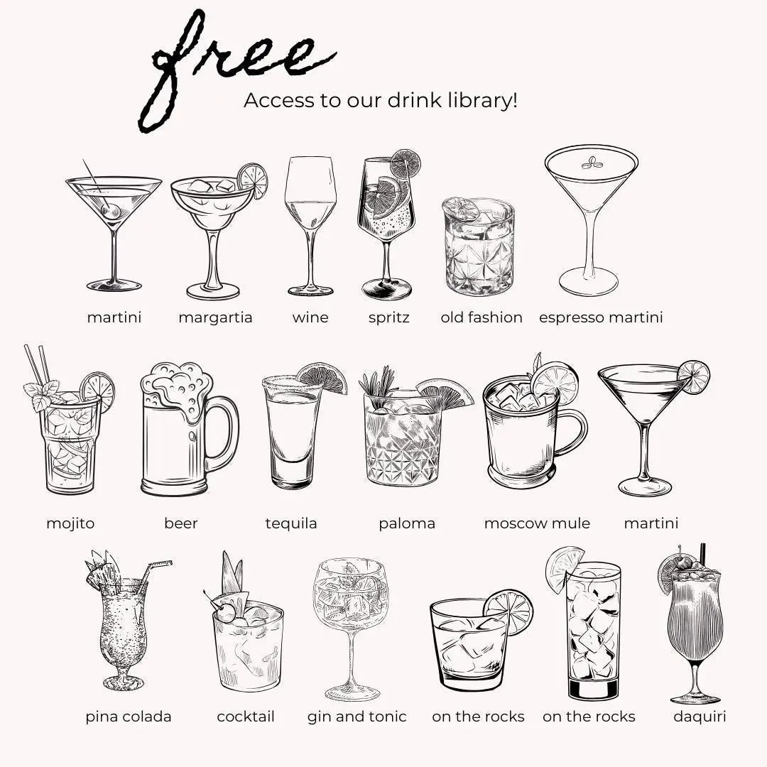 Custom Editable Signature Cocktail Menu Template for Weddings - Hand - Drawn Design Bach and Boujee Invitations