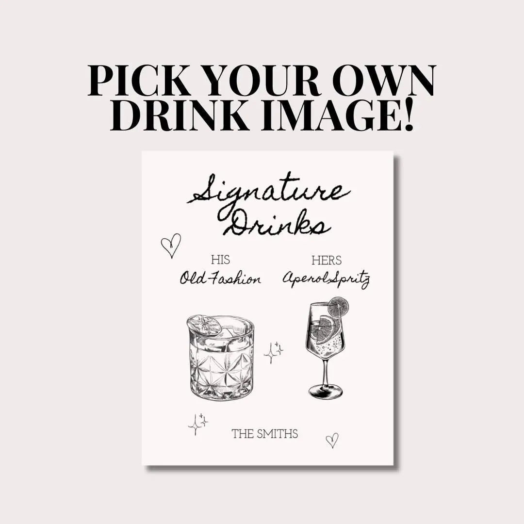 Custom Editable Signature Cocktail Menu Template for Weddings - Hand - Drawn Design Bach and Boujee Invitations