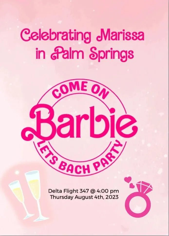 Customizable Bachelorette Party Itinerary Template - Digital Barbie Doll Download Bach and Boujee Invitations
