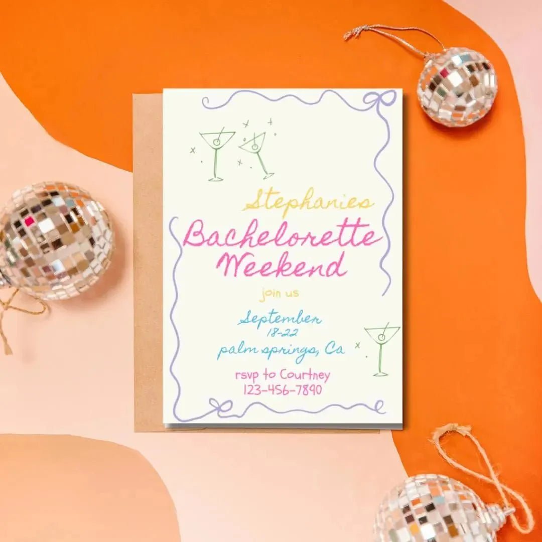Customizable Hen Party Weekend Schedule - Vintage Style Bachelorette Invitation Bach and Boujee Invitations
