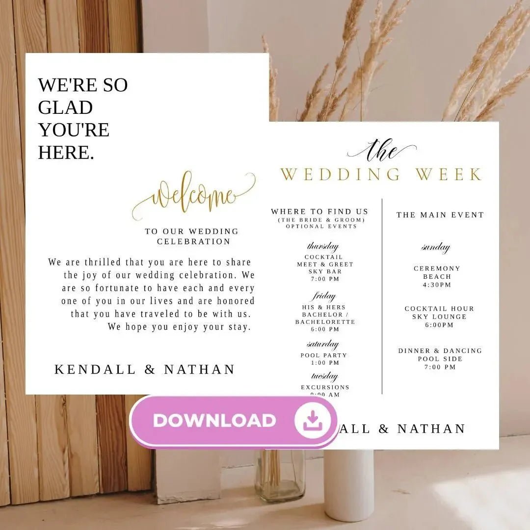 Customizable Mexican Beach Wedding Planner Template with Event Schedule and Gift Registry Checklist Bach and Boujee Invitations