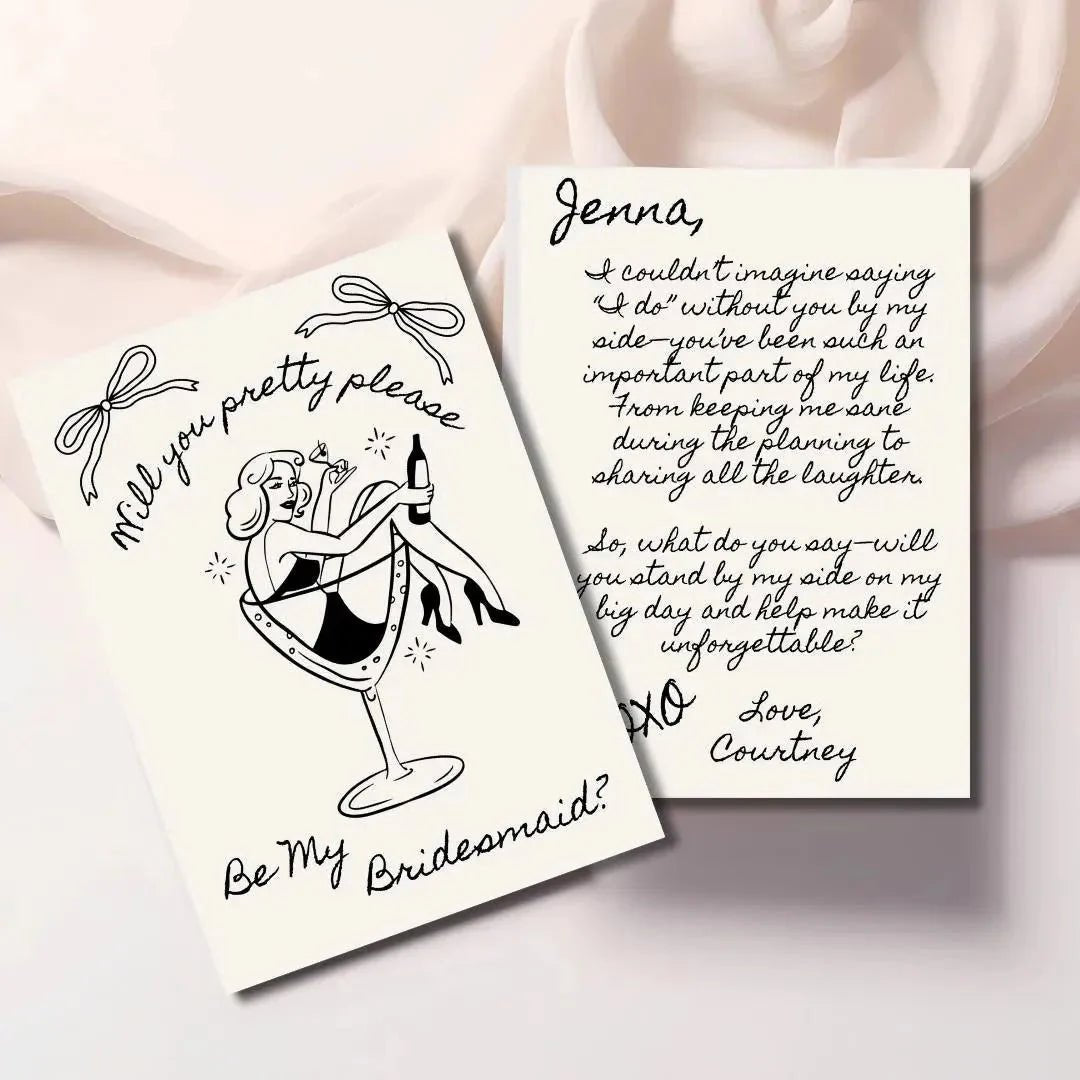 Customizable Retro Bridesmaid Invitation Card - Cocktail Themed Proposal for Maid of Honor Bach and Boujee Invitations