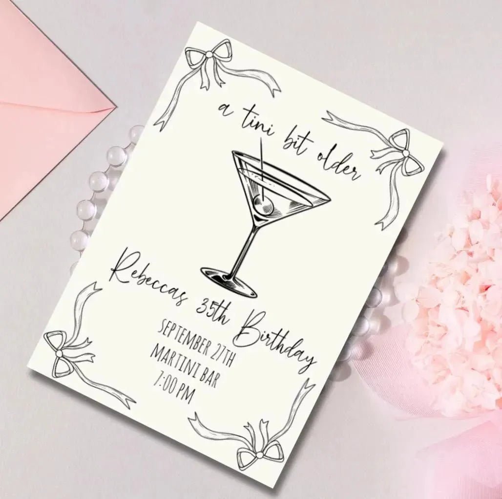Customizable Sketch - style Martini Soiree Invitation Design for Milestone Birthdays Bach and Boujee Invitations