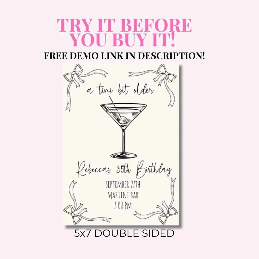 Customizable Sketch - style Martini Soiree Invitation Design for Milestone Birthdays Bach and Boujee Invitations