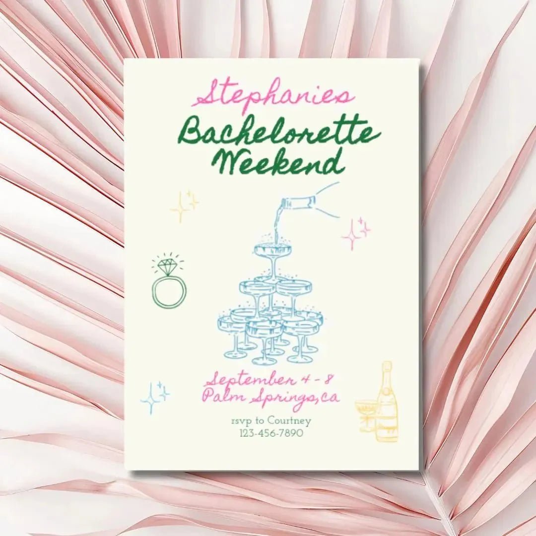 Customizable Vibrant Hand - Penned Bachelorette Schedule Digital Invite Template for Hen Soiree Bach and Boujee Invitations