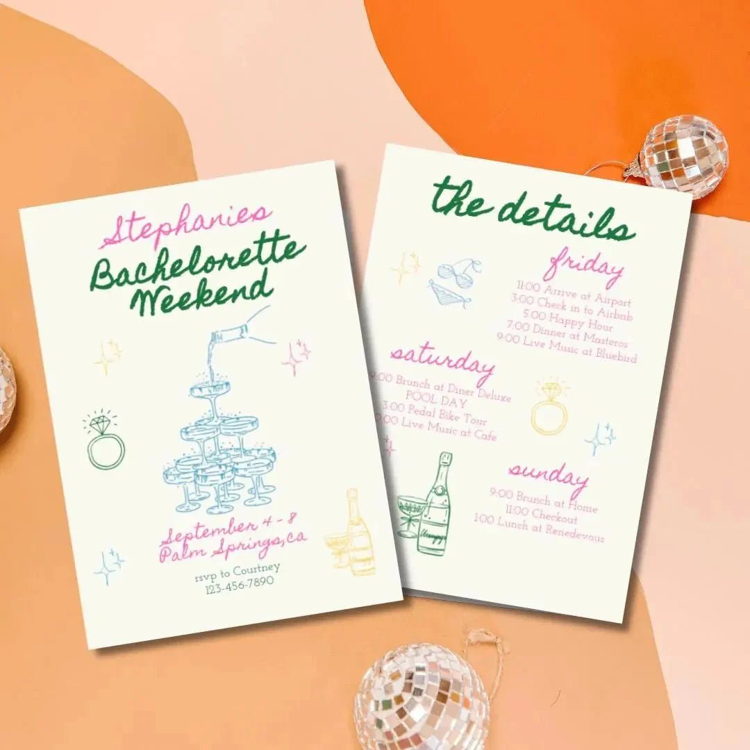 Customizable Vibrant Hand - Penned Bachelorette Schedule Digital Invite Template for Hen Soiree Bach and Boujee Invitations