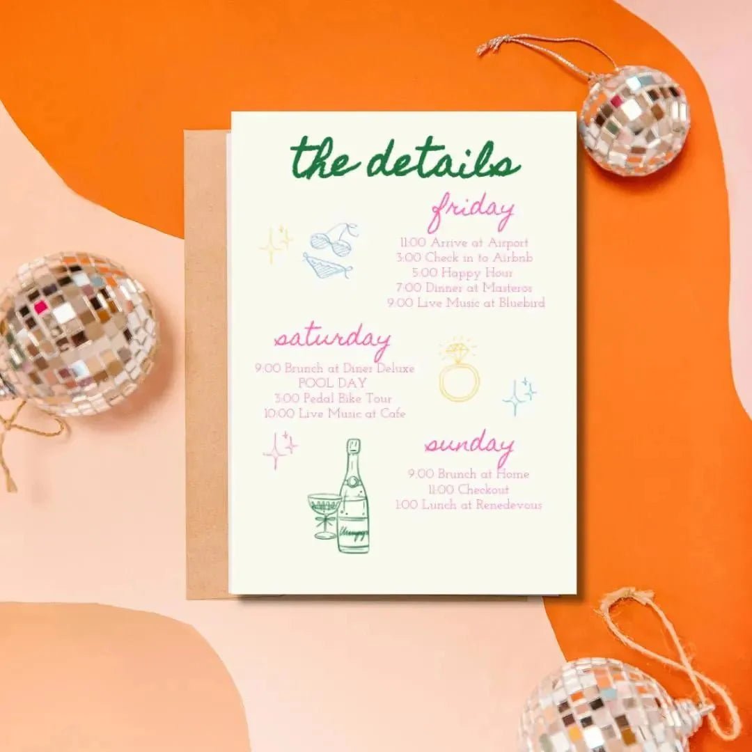 Customizable Vibrant Hand - Penned Bachelorette Schedule Digital Invite Template for Hen Soiree Bach and Boujee Invitations