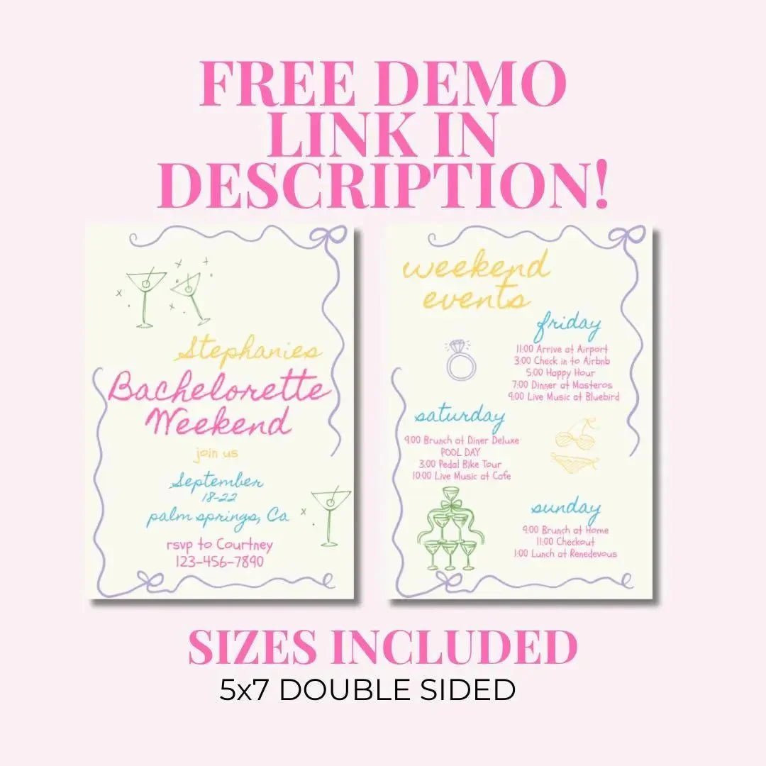 Customizable Vibrant Hen Party Invitation & Schedule Template for Memorable Celebrations Bach and Boujee Invitations