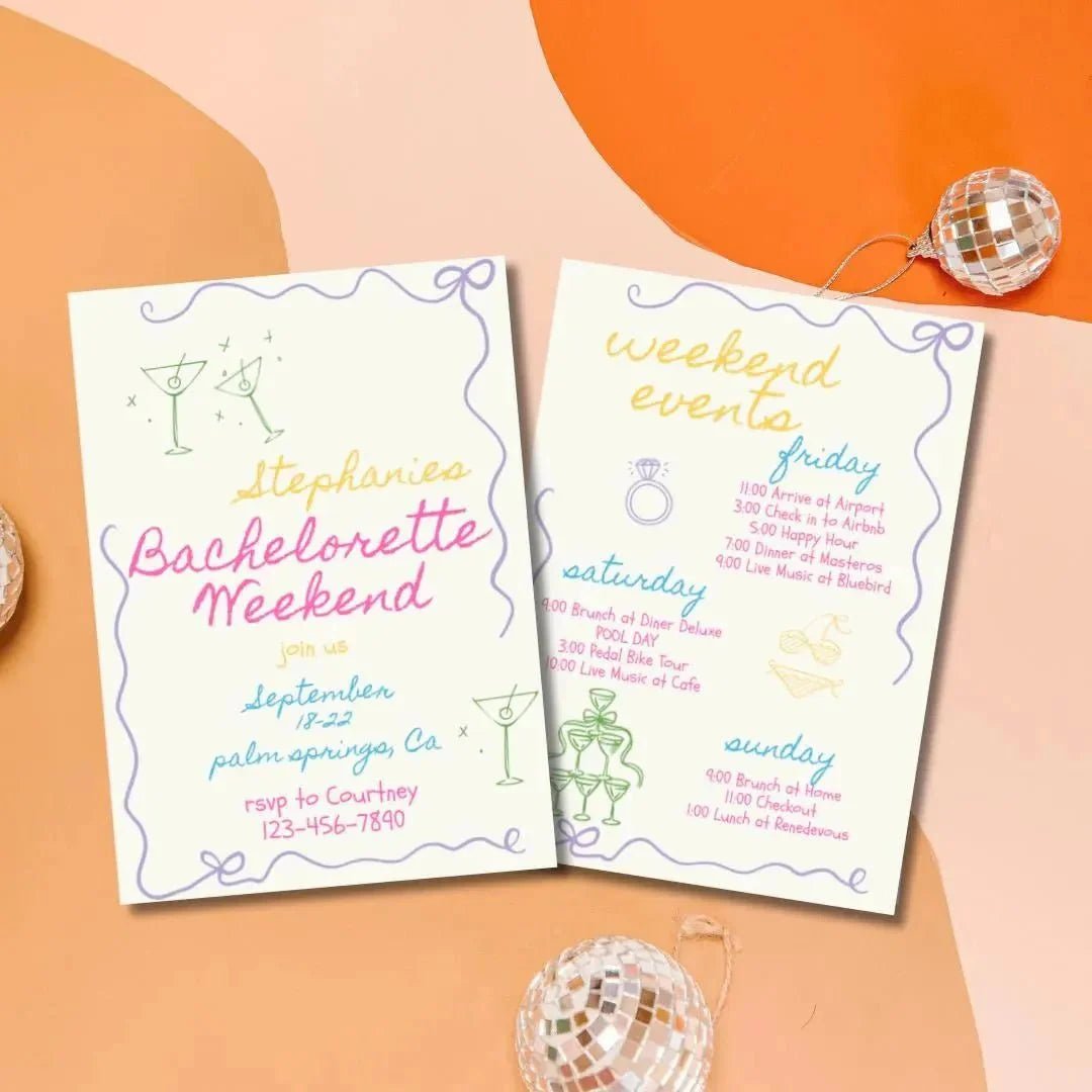 Customizable Vibrant Hen Party Invitation & Schedule Template for Memorable Celebrations Bach and Boujee Invitations