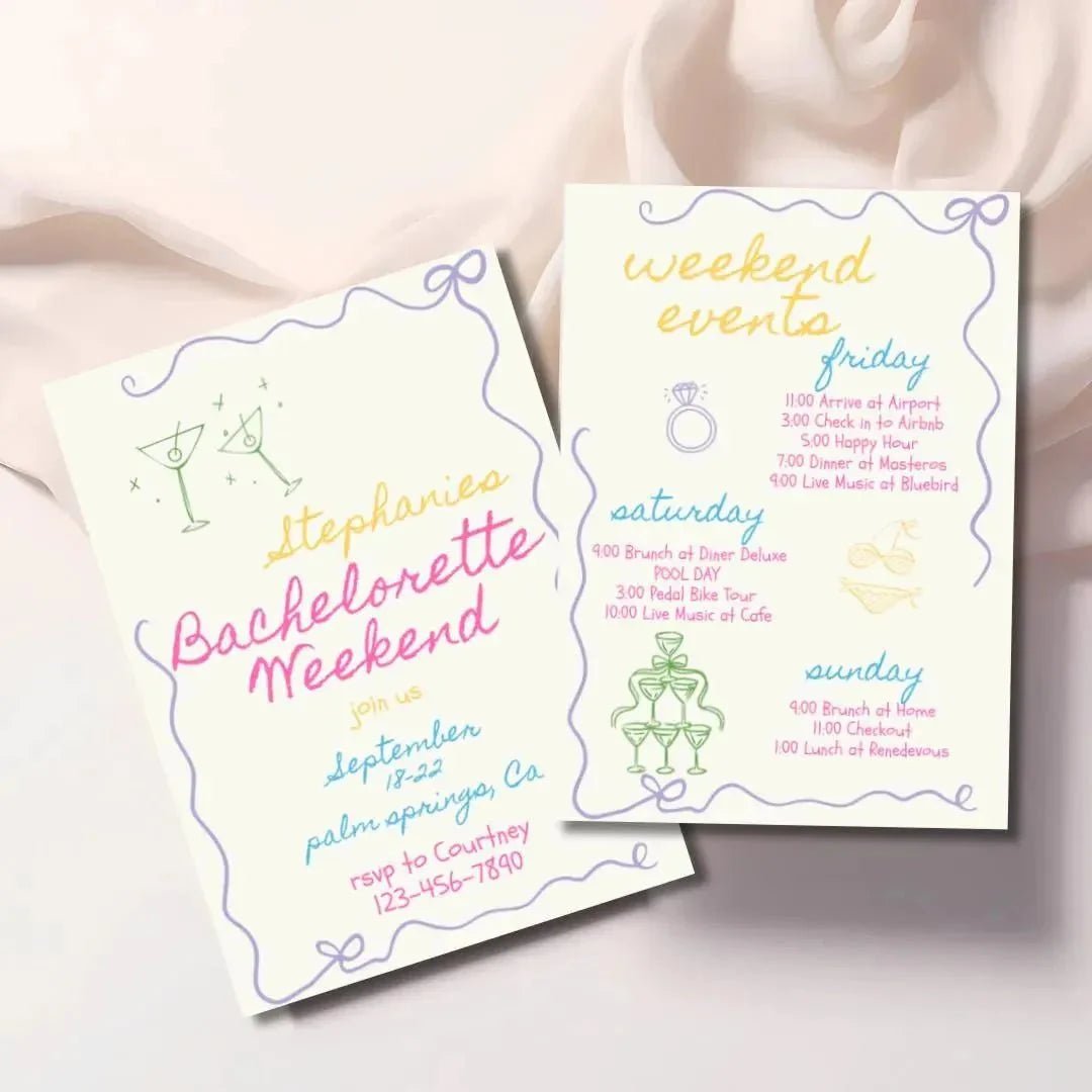 Customizable Vibrant Hen Party Invitation & Schedule Template for Memorable Celebrations Bach and Boujee Invitations
