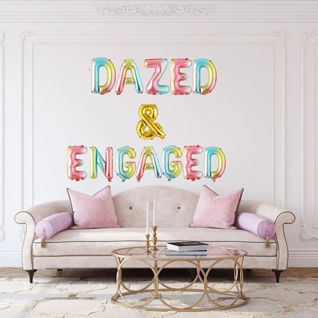 Dazed and Engaged Balloon Banner - Bachelorette Party 90s Neon Jumbo Bride Decoration Bach and Boujee Balloons