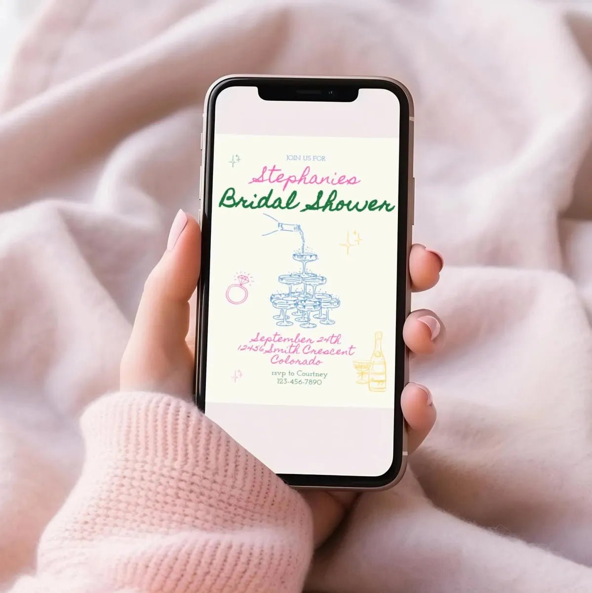 Editable Colorful Handwritten Bachelorette Itinerary Digital Invite Template for Hen Party Bach and Boujee Invitations