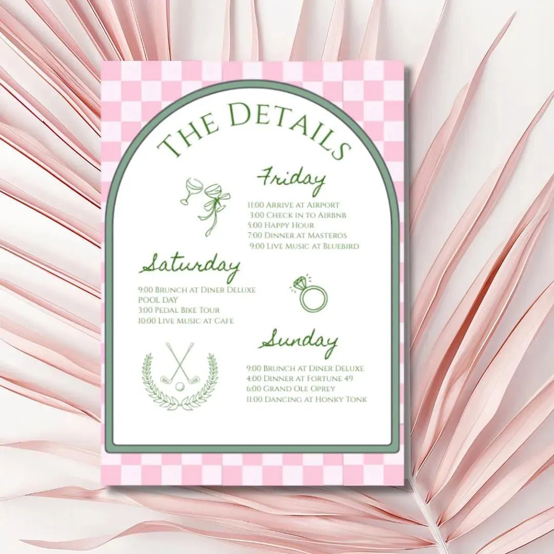 Editable Golf Bachelorette Weekend Itinerary Invitation Template - Final Swing Before the Ring Download Bach and Boujee Invitations