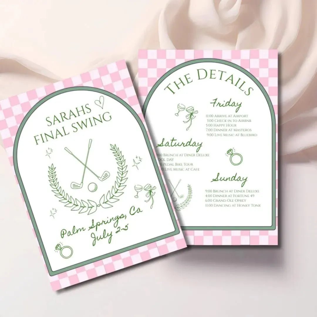 Editable Golf Bachelorette Weekend Itinerary Invitation Template - Final Swing Before the Ring Download Bach and Boujee Invitations