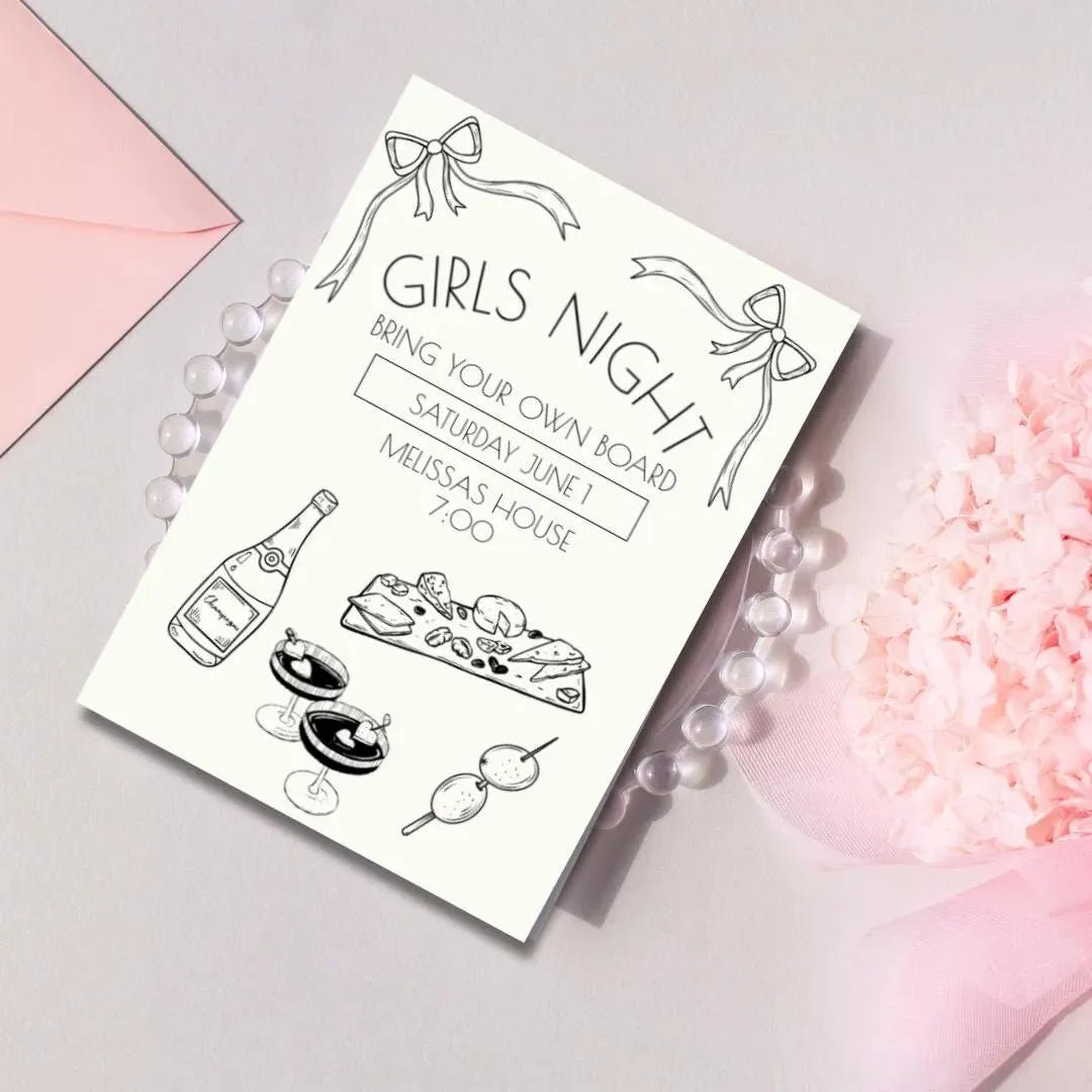 Editable Hand - Drawn Girls Night Charcuterie Birthday Invitation Template Bach and Boujee Invitations