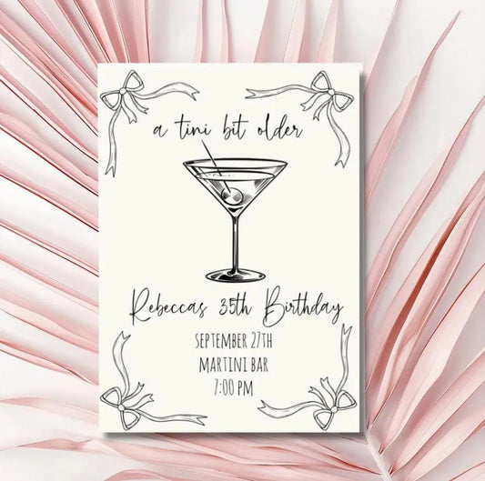 Editable Hand - Drawn Martini Party Birthday Invitation Template for 21st 25th 29th Celebrations Bach and Boujee Invitations