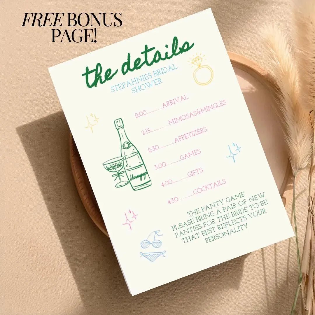 Editable Modern Bridal Shower Invitation with Bachelorette Itinerary Template Mimosas Theme Bach and Boujee Invitations