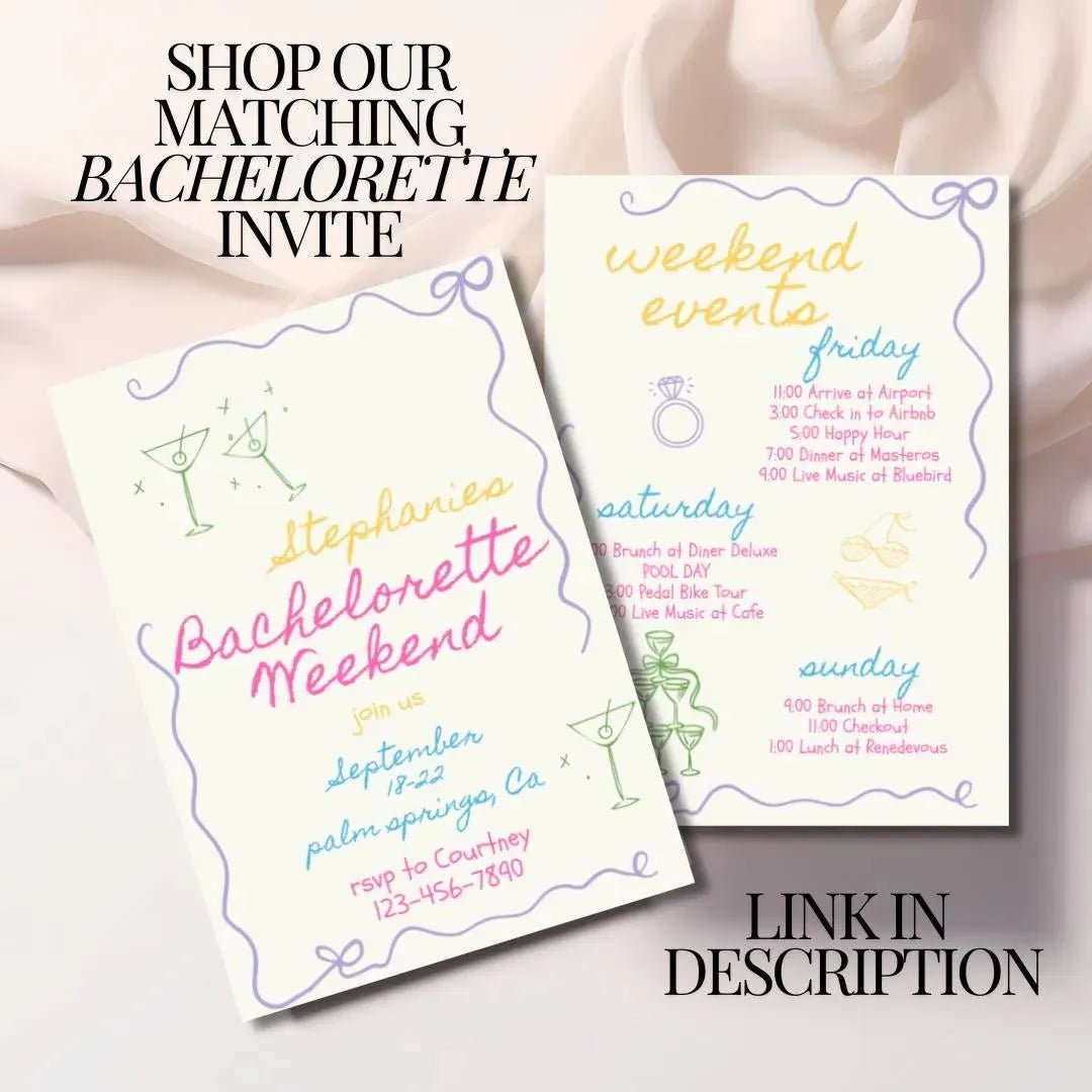 Editable Modern Bridal Shower Invitation with Bachelorette Itinerary Template Mimosas Theme Bach and Boujee Invitations