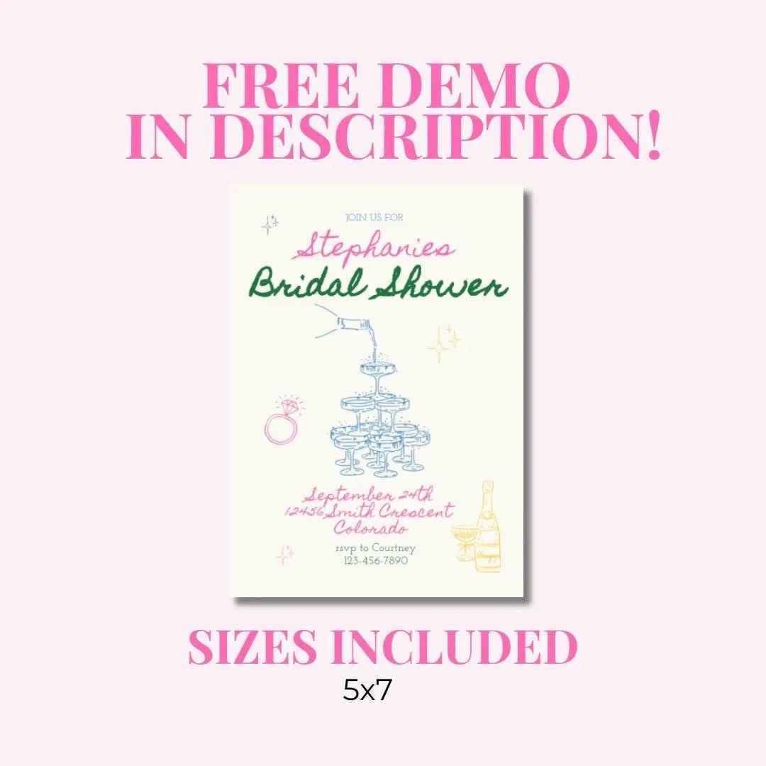 Editable Modern Bridal Shower Invitation with Bachelorette Itinerary Template Mimosas Theme Bach and Boujee Invitations