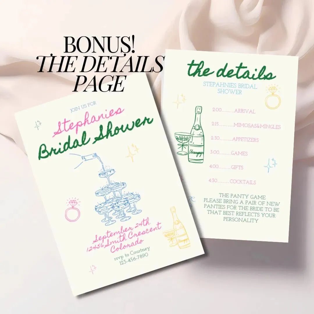 Editable Modern Bridal Shower Invitation with Bachelorette Itinerary Template Mimosas Theme Bach and Boujee Invitations