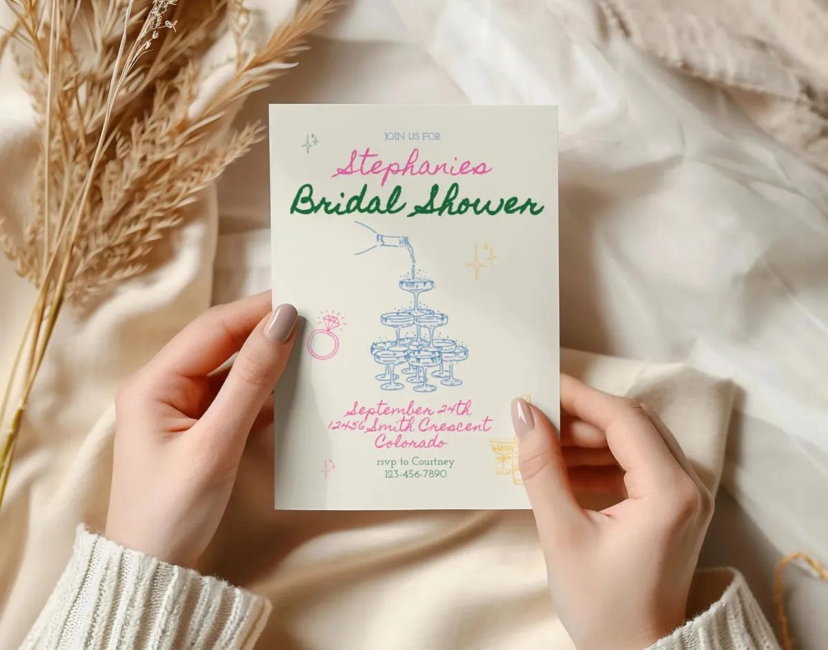 Editable Modern Bridal Shower Invitation with Bachelorette Itinerary Template Mimosas Theme Bach and Boujee Invitations