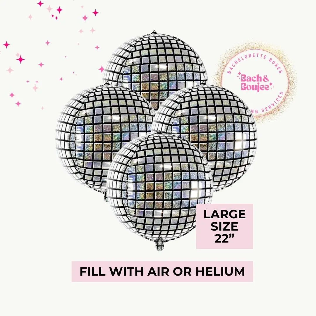 Glittering Disco Ball Balloons with Cups & Straws for Bachelorette Blast Bach and Boujee Balloons