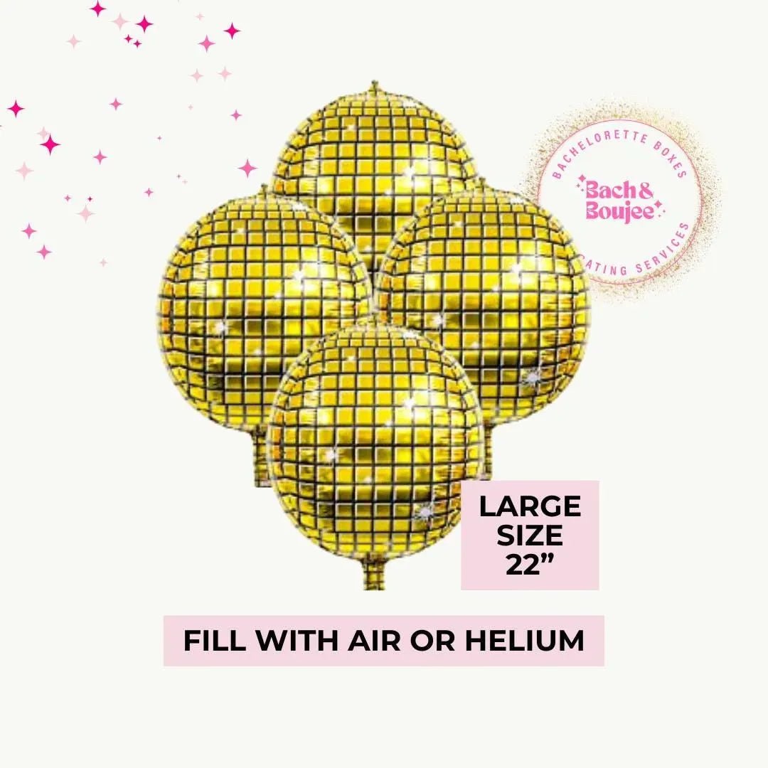 Glittering Disco Ball Balloons with Cups & Straws for Bachelorette Blast Bach and Boujee Balloons