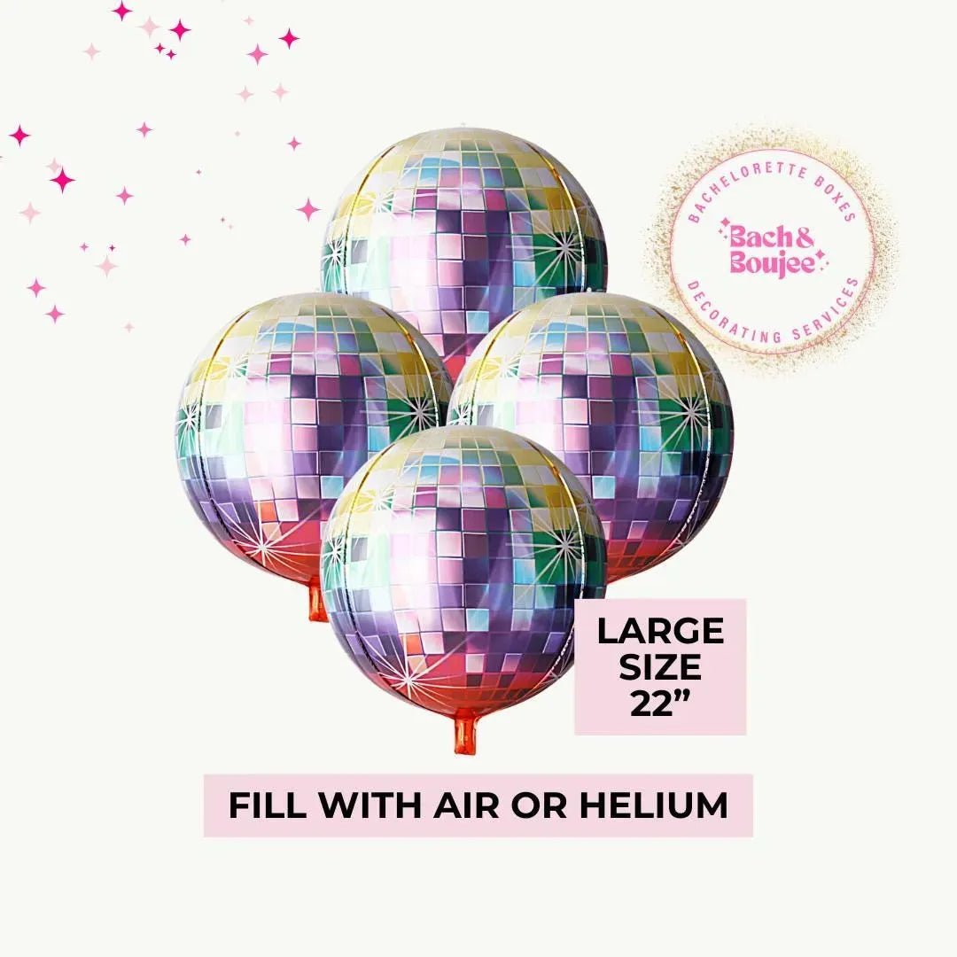 Glittering Disco Ball Balloons with Cups & Straws for Bachelorette Blast Bach and Boujee Balloons