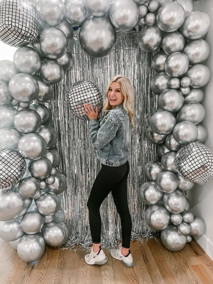 Glittering Disco Ball Balloons with Cups & Straws for Bachelorette Blast Bach and Boujee Balloons