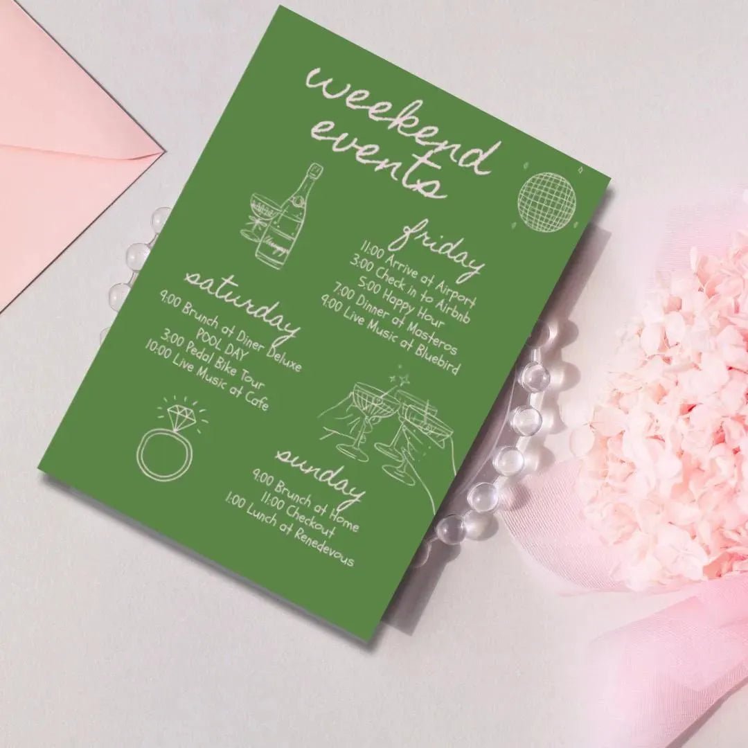 Hand - Drawn Bachelorette Weekend Invitation Template with Elegant Coquette Itinerary for Hens Party Bach and Boujee Invitations