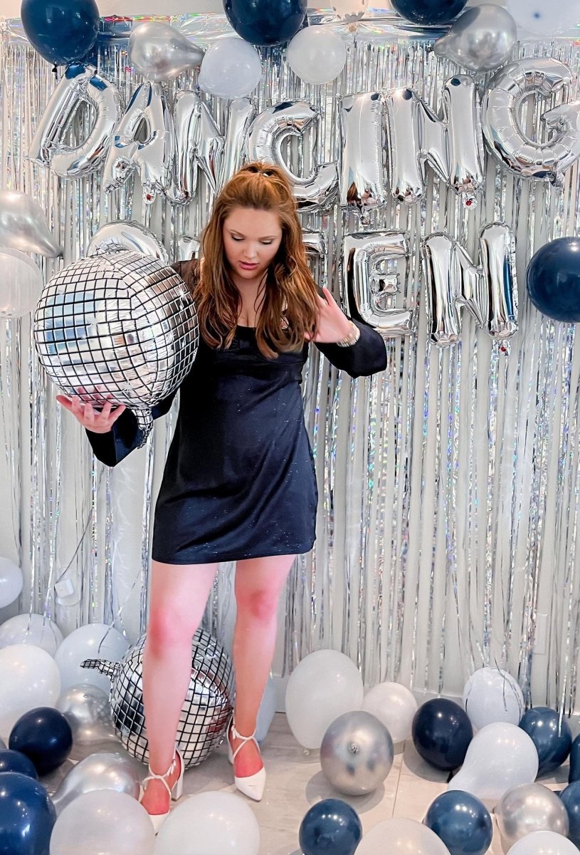 Last Toast on the Coast Blue Tinsel Curtain Backdrop Bach and Boujee